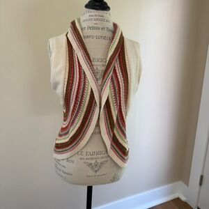 American Rag Women's Cream/Striped Crochet Vest Size M